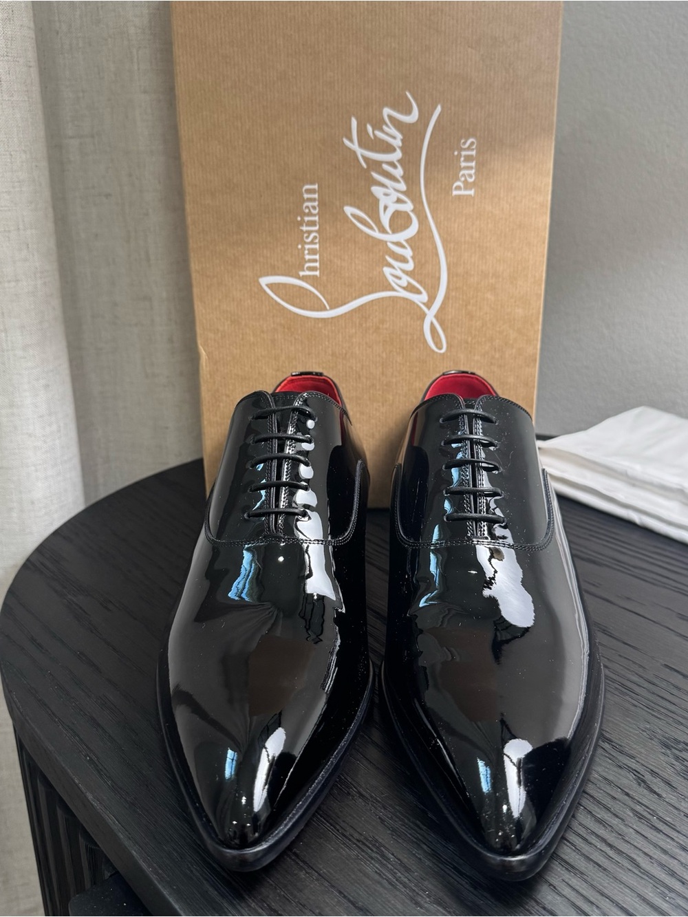 Christian Louboutin Pelvis Lace-Up Dress Shoes Patent Black 42 - Picture 3 of 9